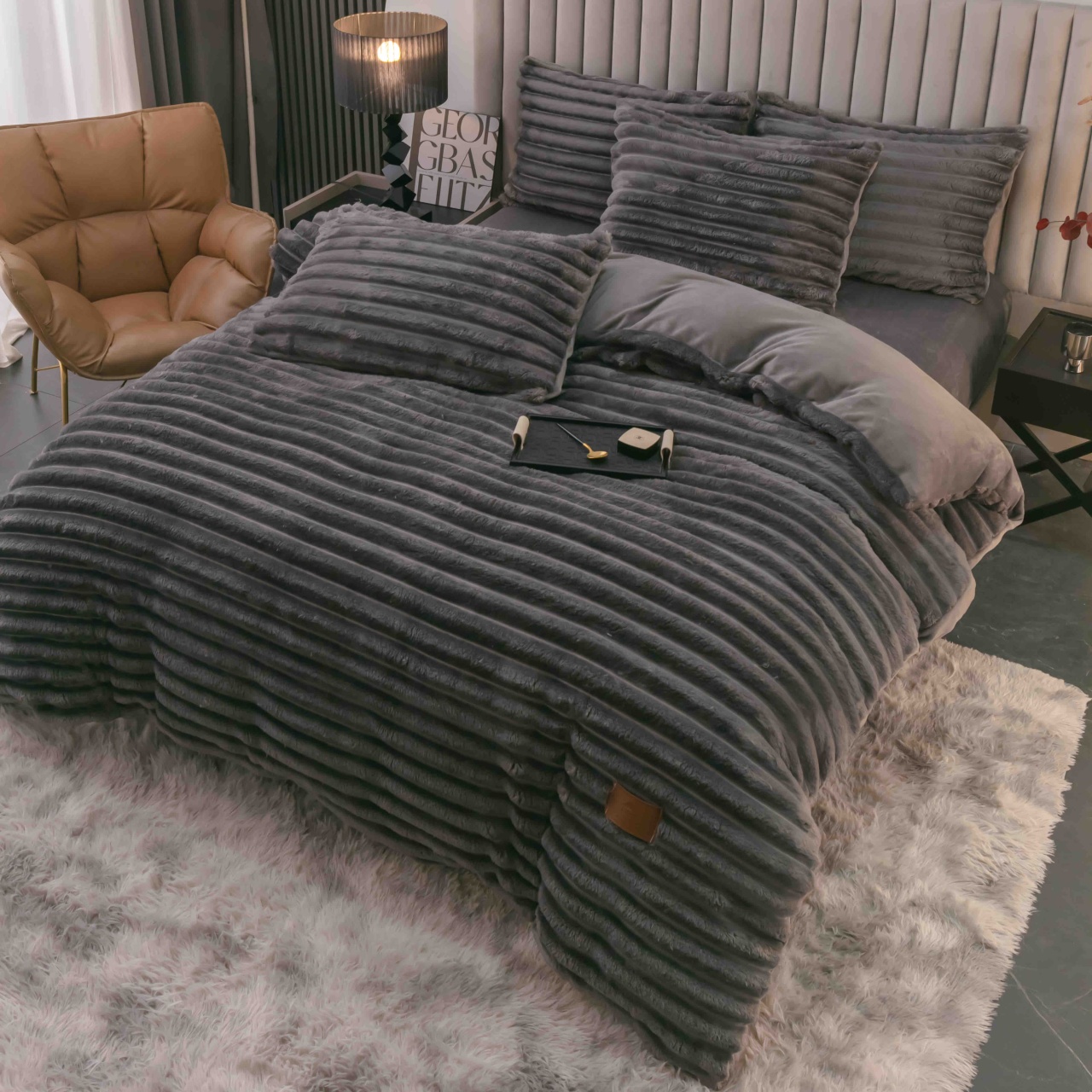 Lenjerie cocolino cu elastic 180x200 Liny V1 Antracit (Cocolino)