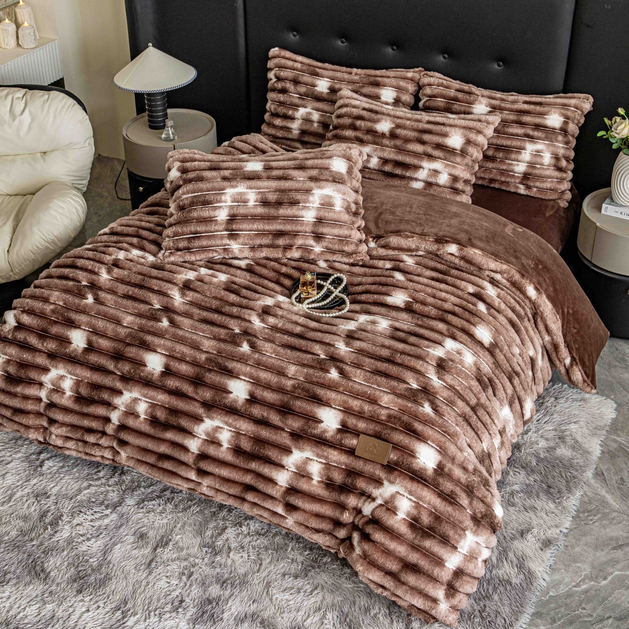 Lenjerie cocolino cu Elastic 180x200 Liny V11 Marmura Brown (Cocolino)