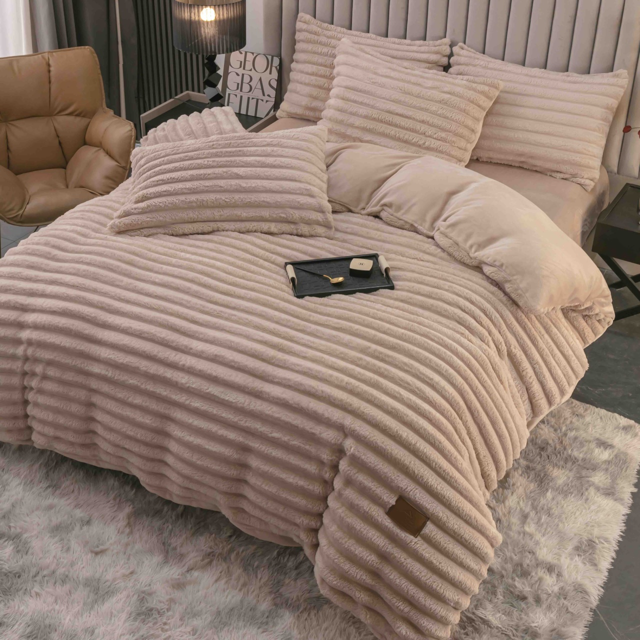 Lenjerie cocolino cu Elastic 180x200 Liny V12 Light Beige (Cocolino)