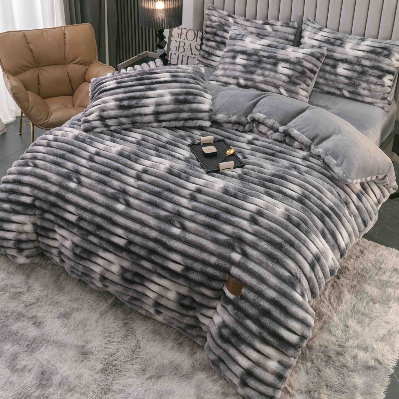 Lenjerie cocolino cu elastic 180x200 Liny V4 Marmura Gri (Cocolino)