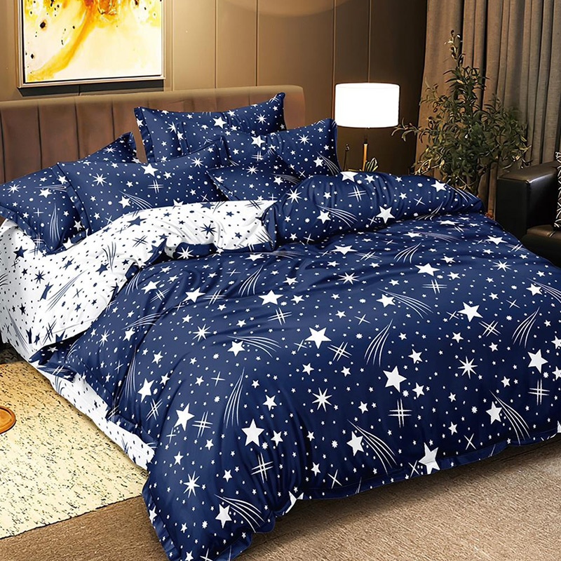 Lenjerie cu Elastic 180x200 Star Comet Blue (Bumbac Satinat)