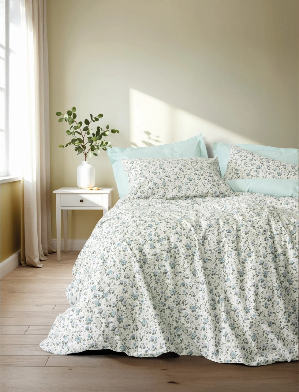 Lenjerie Nola Mint cu elastic 160x200 (Bumbac 100%)