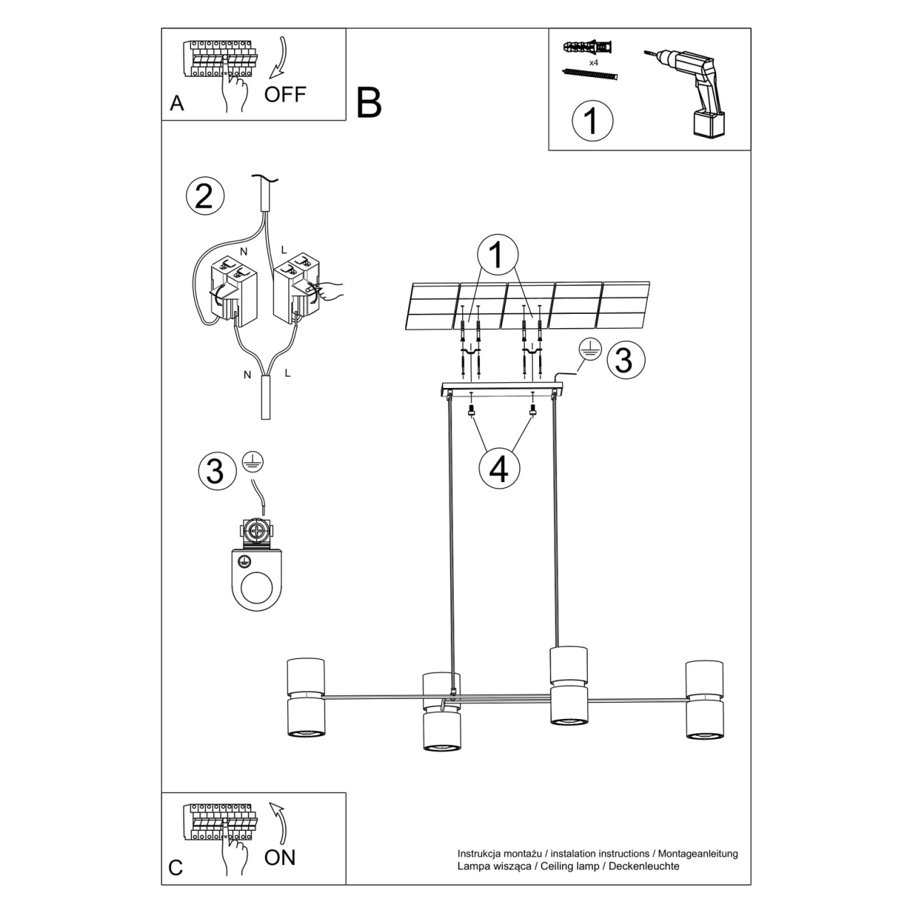 Lustra suspendata Kukkia Negru 142x62x150 cm