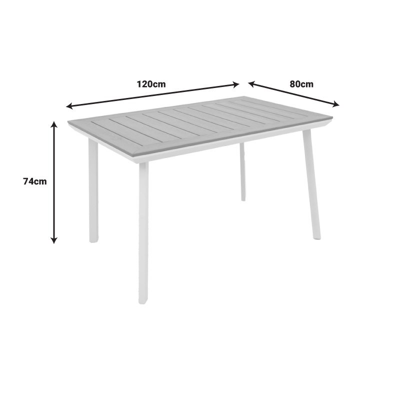 Masa de gradina Griffith aluminiu si placaj alb nuanta naturala 120x80x74 cm