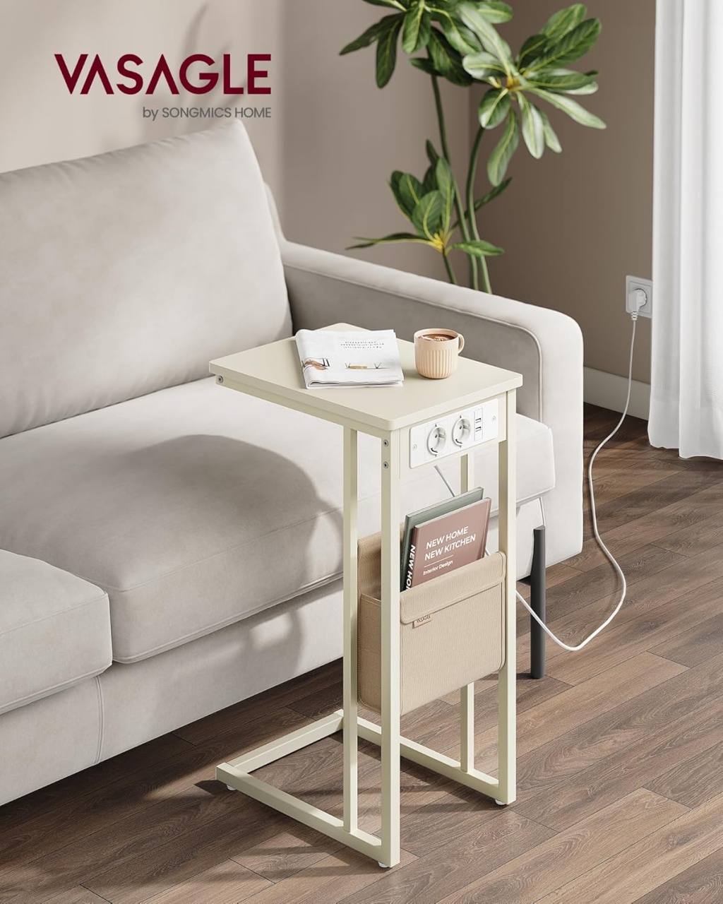Masuta laterala cu priza, Vasagle, Crem, LET356W02, 30 x 40 x 62 cm - 2 | YEO