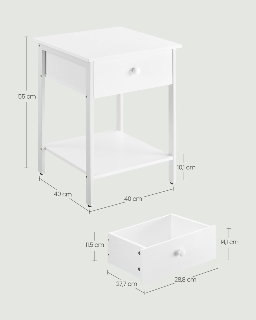 Noptiera Vasagle Alb 40x40x55 cm - 4 | YEO