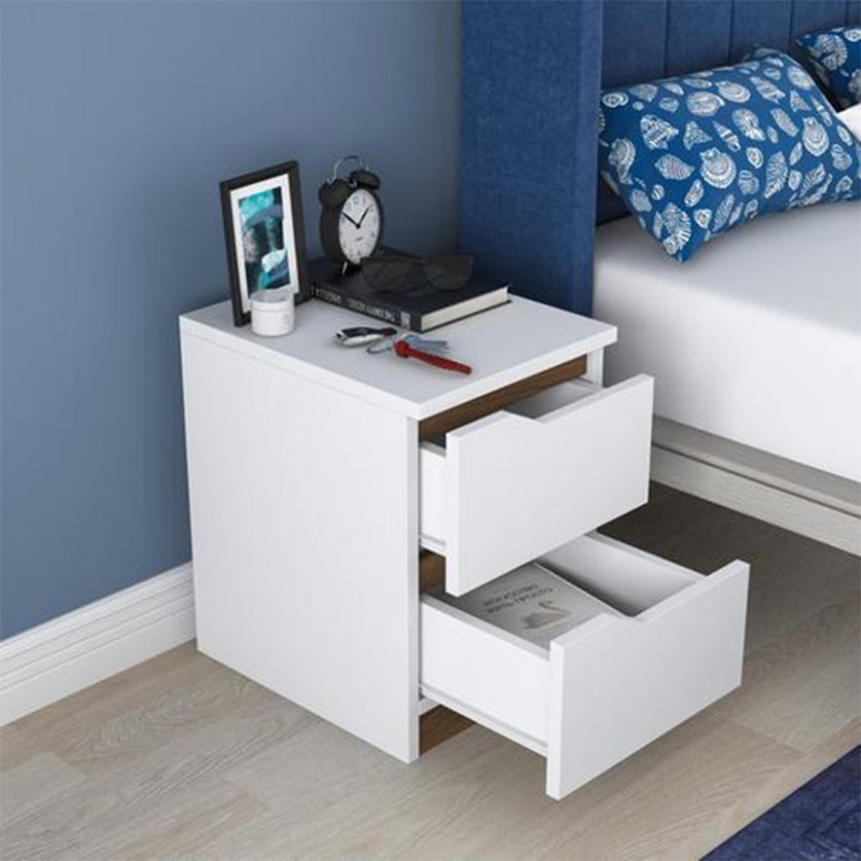 Noptiera Verena Alb-Walnut 35x40x47 cm - 2 | YEO