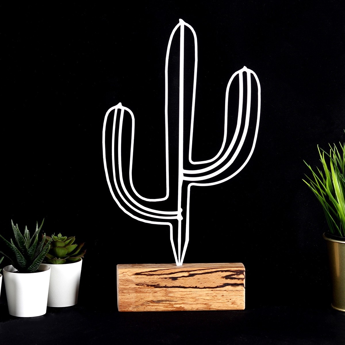 Obiect decorativ Cactus Alb 17x37x3.5 cm