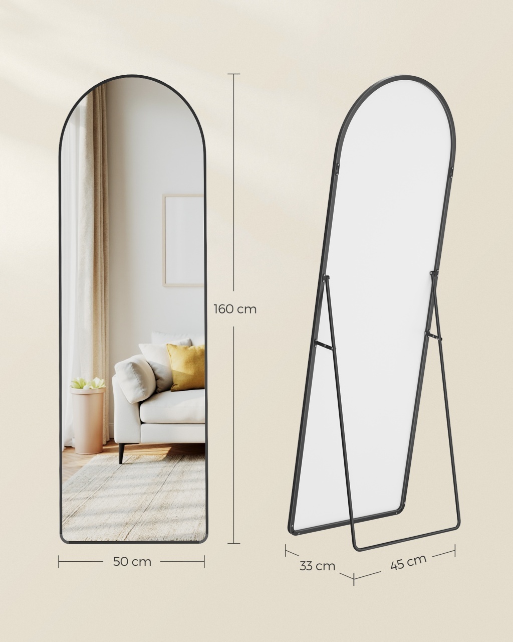 Oglinda de podea, Aileas, Songmics, Negru, 160x50x1.3 cm - 4