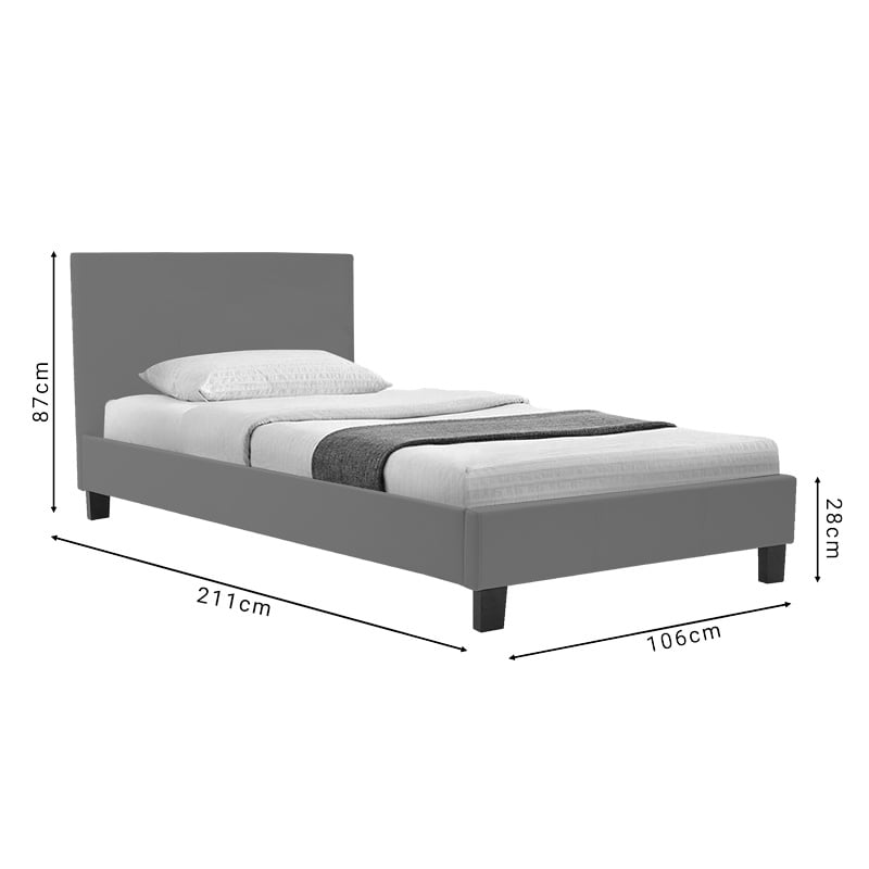 Pat 1 persoana Nevil piele ecologica PU gri mat 106x211x87 cm