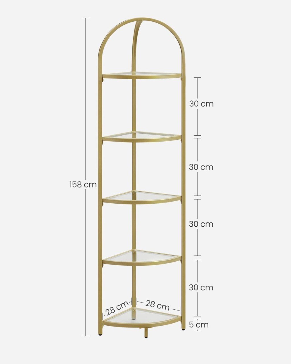 Raft de colt, Vasagle, sticla securizata, Auriu, 28 x 28 x 158 cm - 3 | YEO