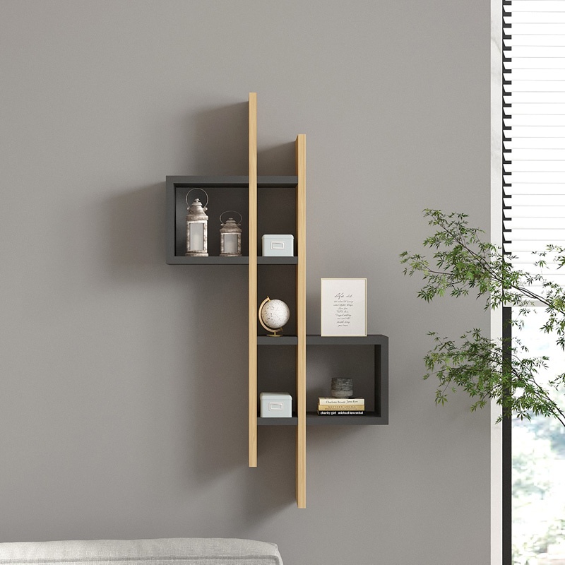 Raft de perete Garel, Pako World, Stejar-Antracit, 53x19x108 cm