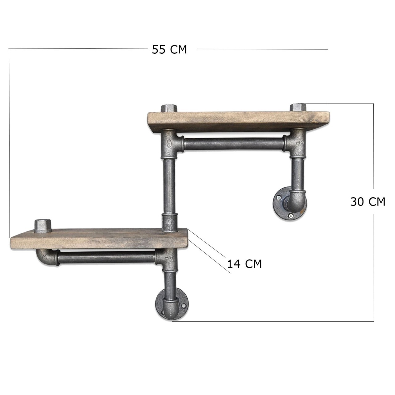 Raft din țevi Boruraf041 Nuc 55x30x14 cm - 2 | YEO