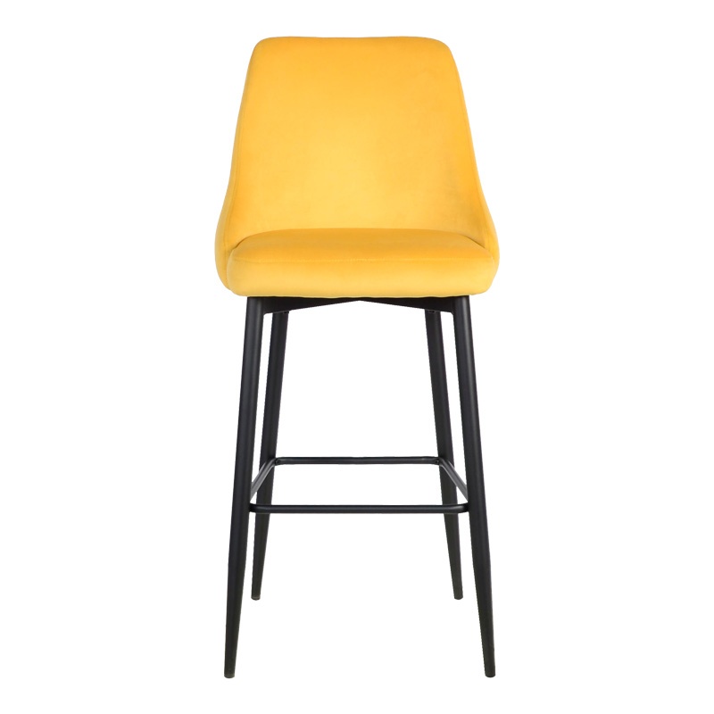 Scaun de bar Zedna, Pako World, Catifea Galben, Picioare negre, 52x57x111 cm - 3 | YEO