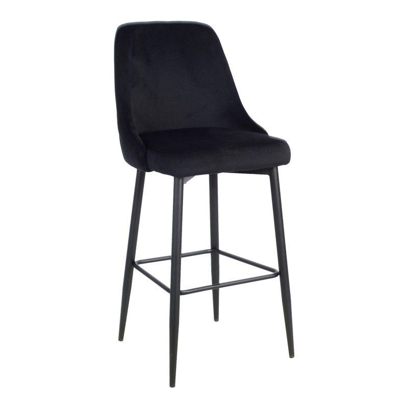 Scaun de bar Zedna, Pako World, Catifea Negru, 52x57x111 cm
