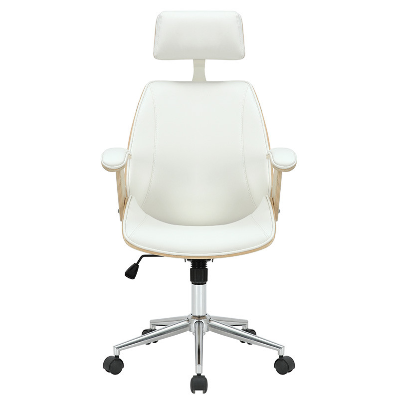 Scaun de birou manager Fern piele ecologica alb - natural lemn - 3 | YEO