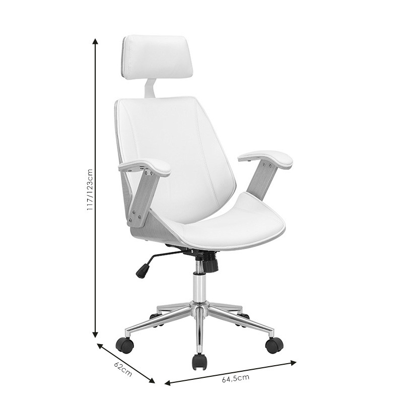 Scaun de birou manager Fern piele ecologica alb - natural lemn