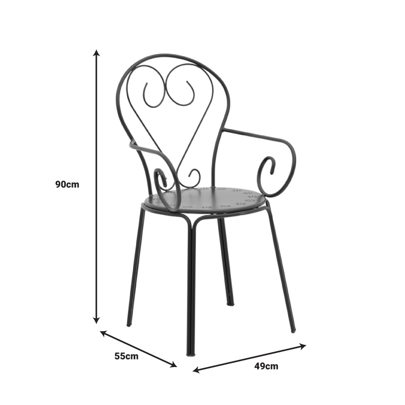 Scaun de gradina Monasty stivuibil metal negru 49x55x90 cm