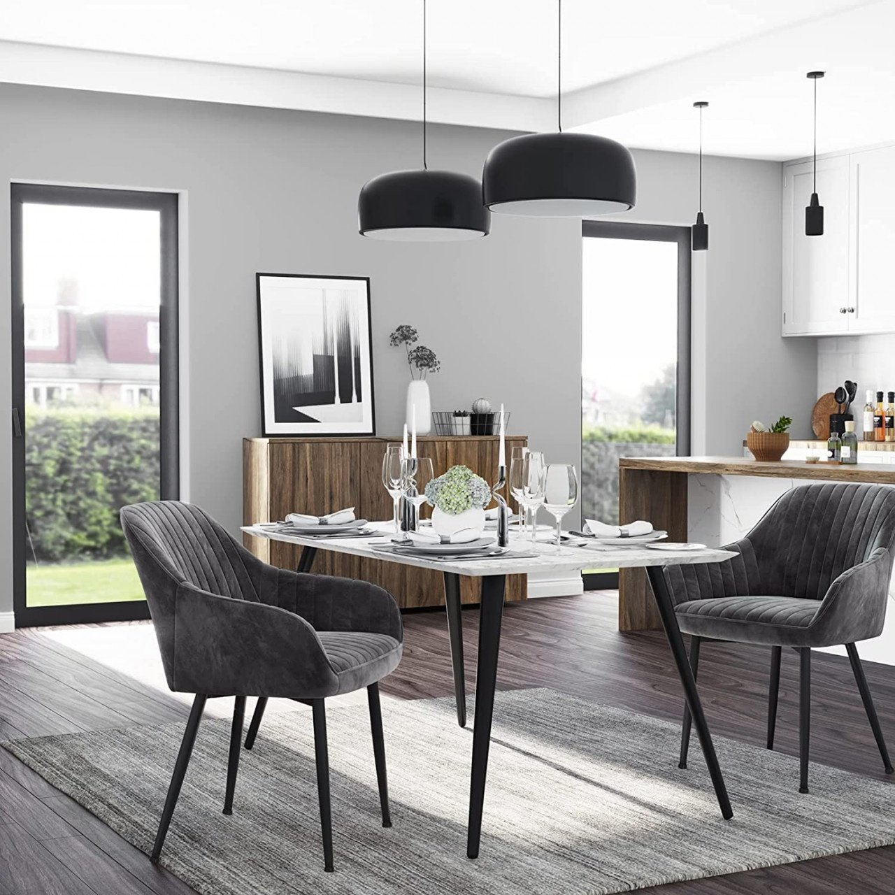 Scaun dining, Songmics, Gri, 62.5x60x85 cm - 2 | YEO