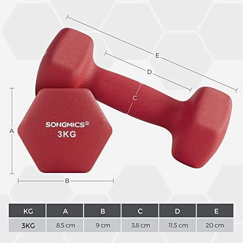 Set 2 gantere 2 x 3 kg, Songmics, Rosu, 20x9x8.5 cm - 4 | YEO