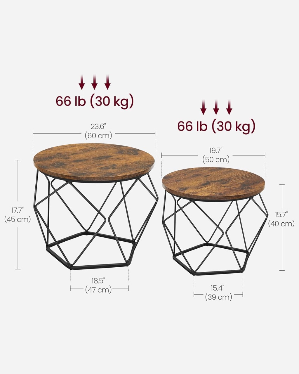 Set 2 masute de cafea Vasagle Maro 60x60x45 cm - 2 | YEO