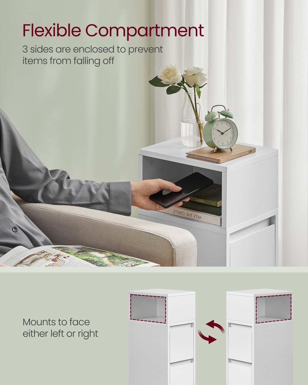 Set 2 noptiere Alb Vasagle 25x30x65 cm - 3 | YEO