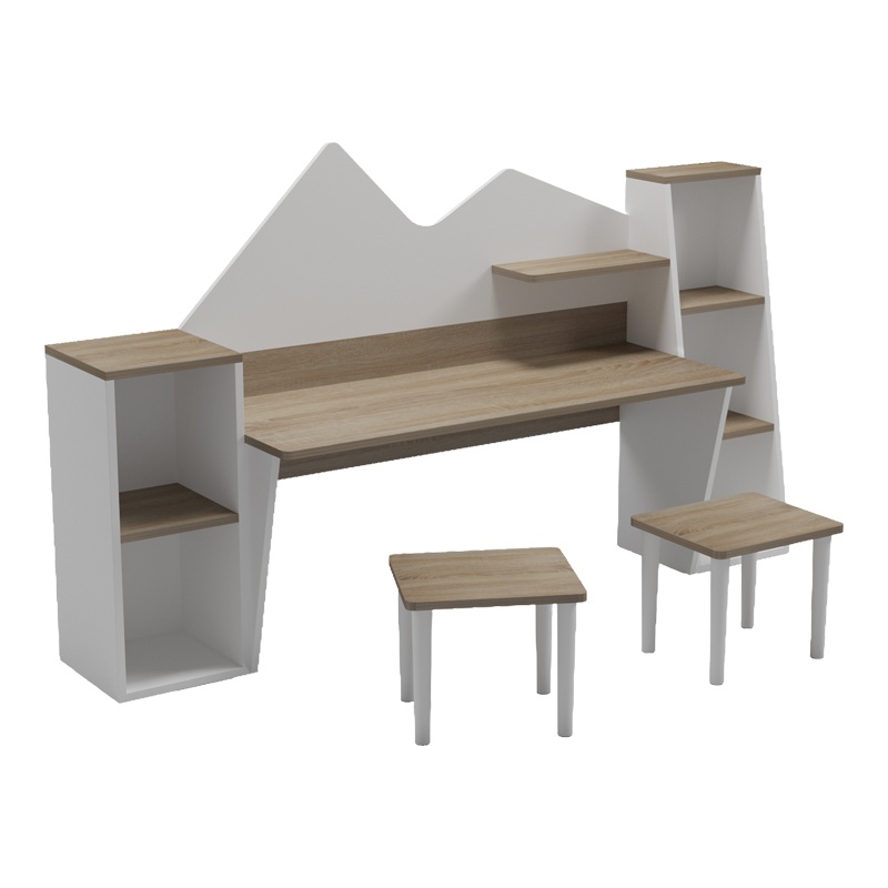 Set birou de copii cu 2 tabureti, 3 buc, Dualto, Pako, Alb 180x30x93.6 cm - 4