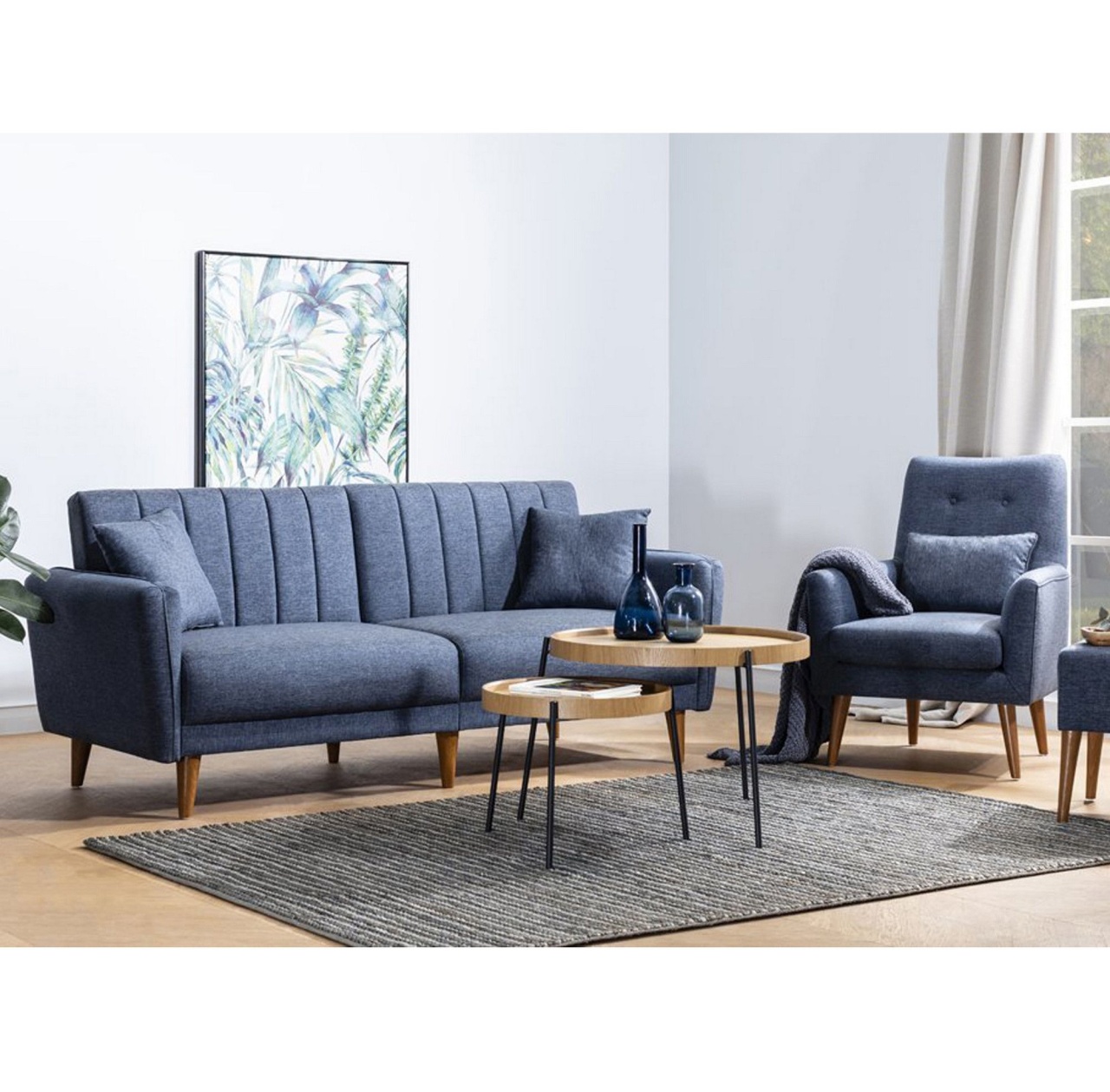 Set canapea 3 locuri extensibila si fotoliu Aqua Albastru inchis