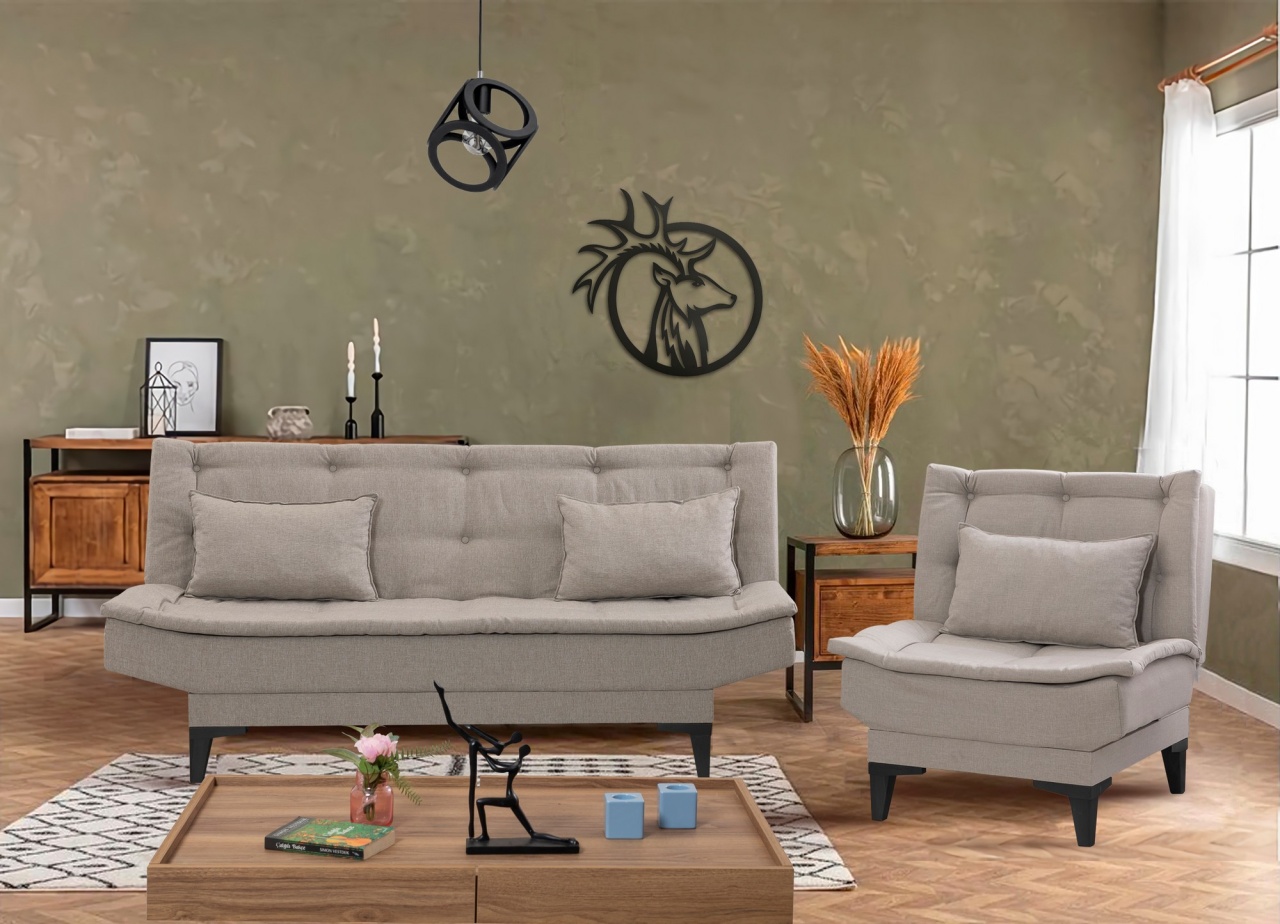 Set canapea 3 locuri extensibila si fotoliu Santo Crem - 1 | YEO