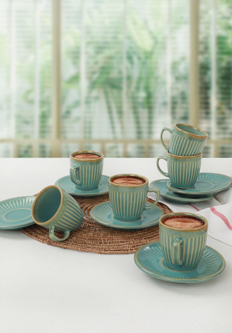 Set cești de cafea, 12 bucati Mica Ivoryjours Verde inchis 6x6 cm