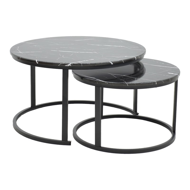 Set de 2 masute de cafea Revelon MDF aspect marmura negru 80x80x45 cm