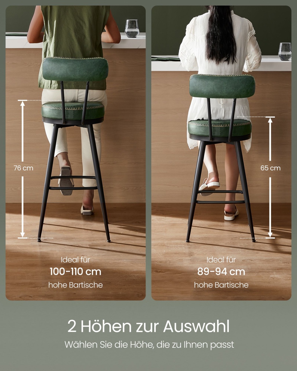 Set de 2 scaune de bar Vasagle Verde 54x54x90.5 cm - 1 | YEO
