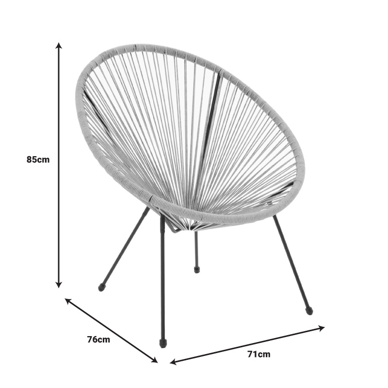 Set de 3 buc masa si scaune de gradina Acapulco metal negru ratan natural sticla 71x76x85 cm