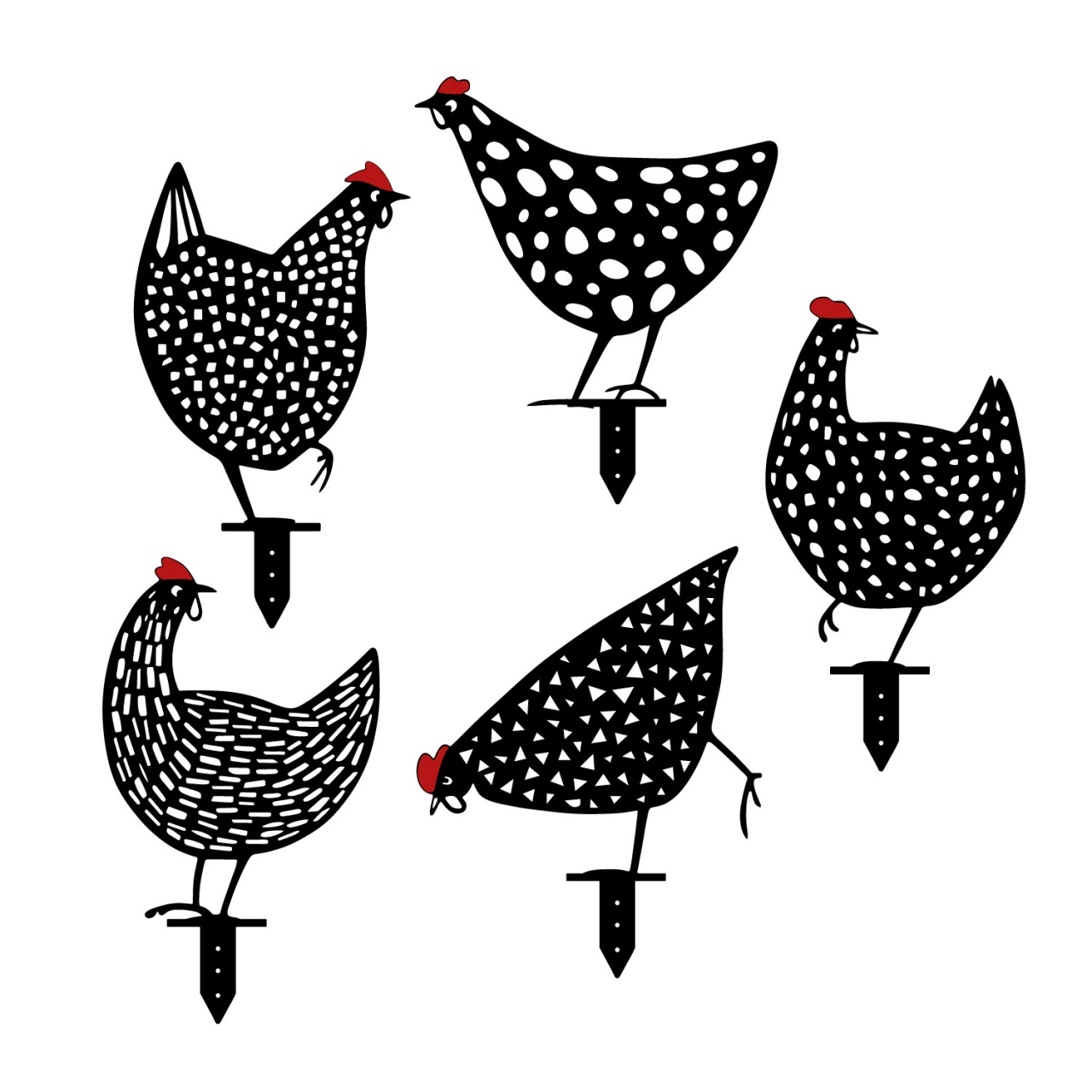 Set de accesorii metalice decorative pentru gradina Chickens Negru 28x26 cm - 1 | YEO