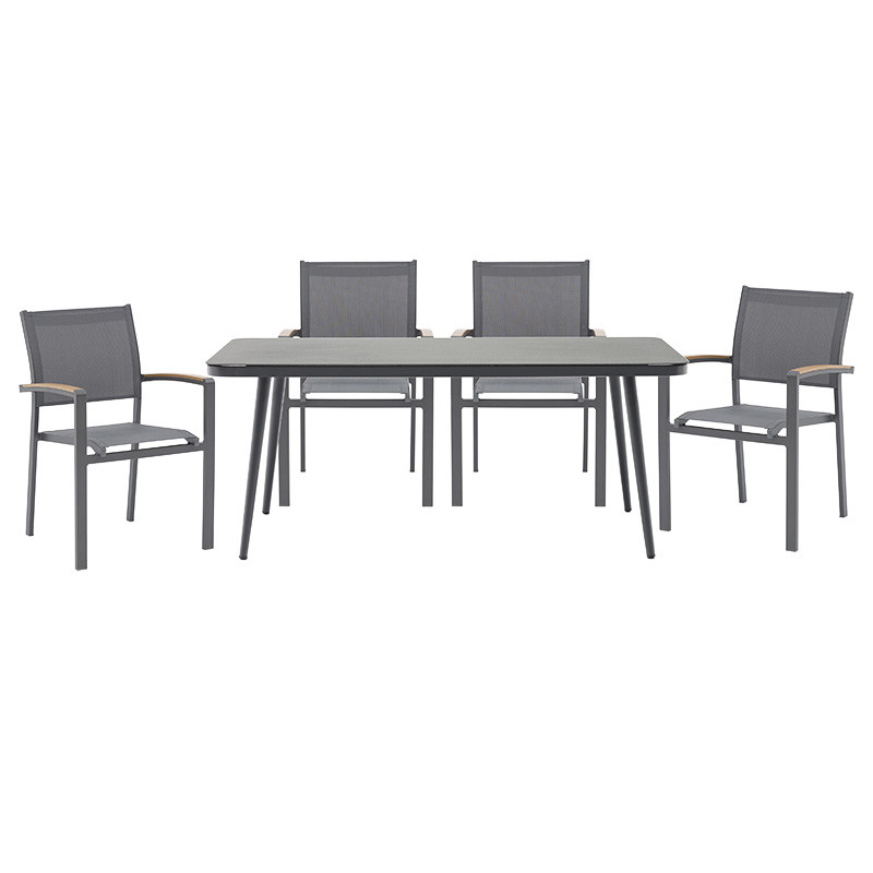 Set de gradina masa si scaune 5 bucati Ecco-Pori aluminiu antracit-textilena gri 160x90x75cm