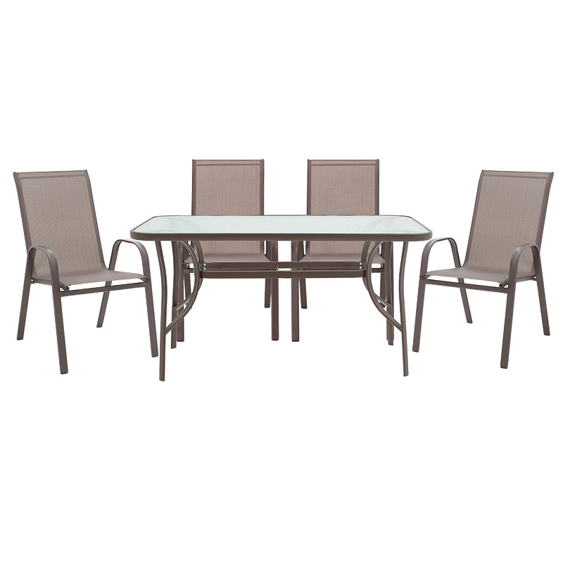 Set de gradina masa si scaune 5 bucati Ensure-Calan metal-sticla maro 140x80x70cm - 1 | YEO