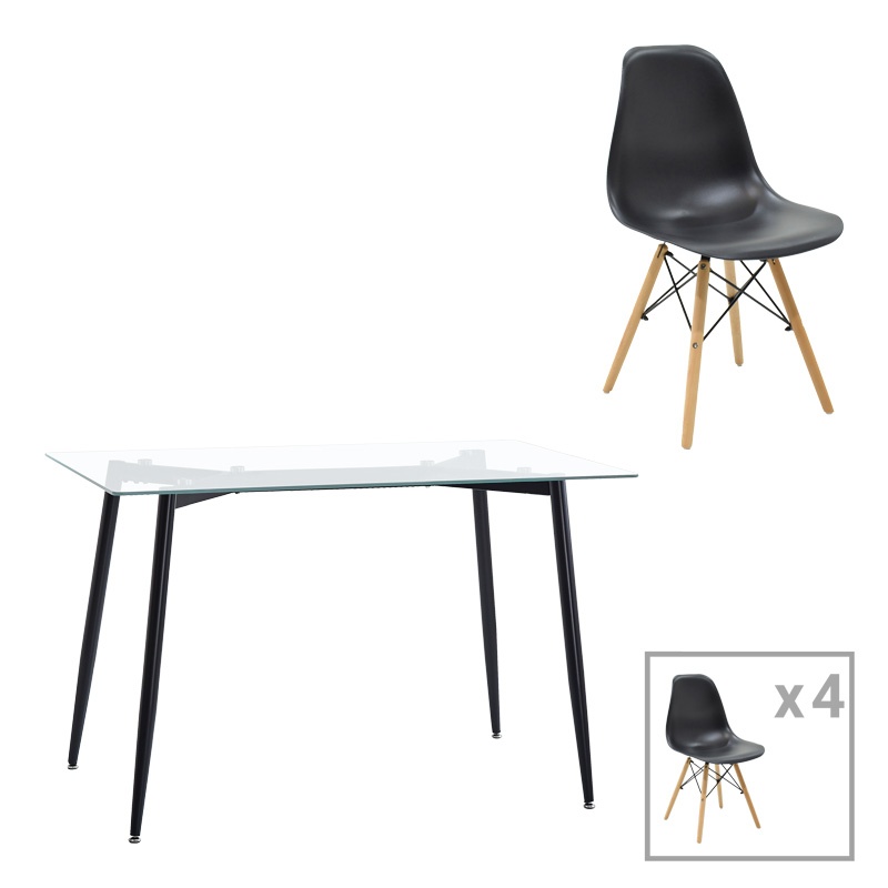 Set dining Quana-Julita, Pako World, 5 piese, Negru, 120x70x75 cm
