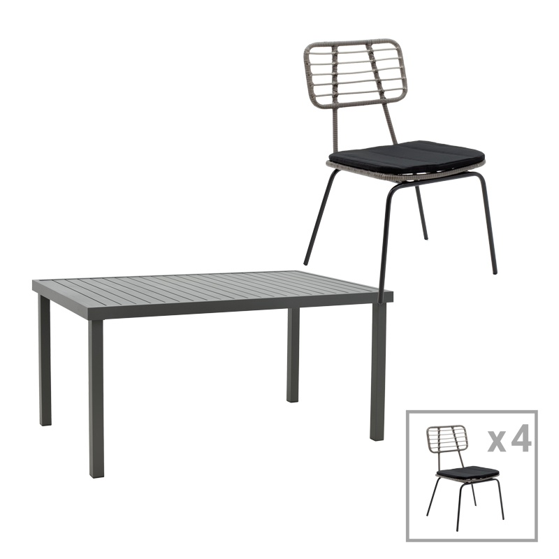 Set masa si scaune 5 buc de gradina Naoki-Kliton B Pako World Antracit 150x80x74 cm