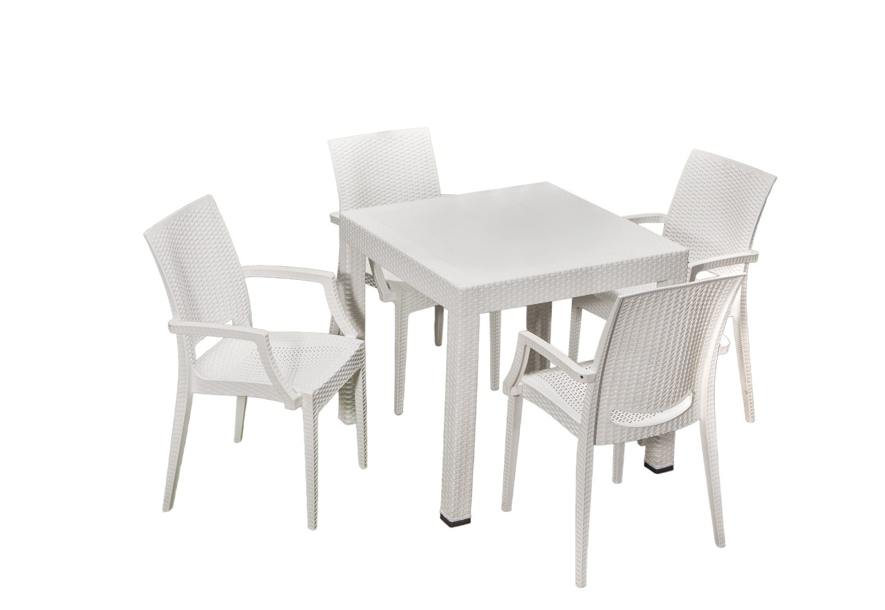 Set masa si scaune de gradina (5 piese) Rattan Lux Alb 52x88x55 cm - 1 | YEO