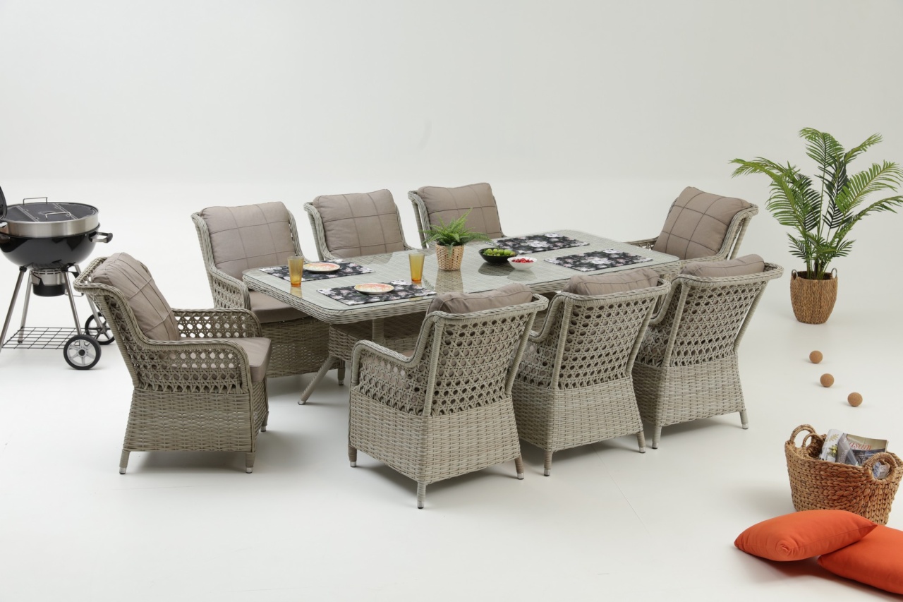 Set masa si scaune de gradina (9 piese) Cenova 8 Crem 160x80x90 cm - 2 | YEO