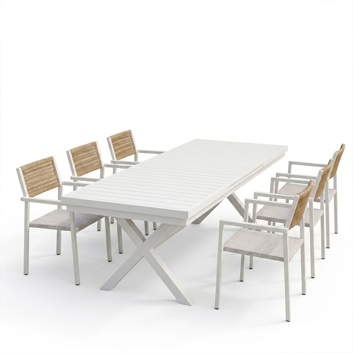 Set masa si scaune dining extensibil, 7 buc, Dagyn Savor, Pako, Alb 240x90x76 cm - 2