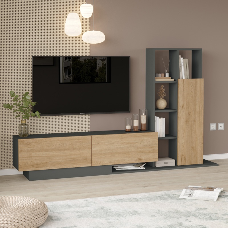 Set mobilier living Damon, Pako World, Natural-Antracit, 140x29x39 cm - 1 | YEO