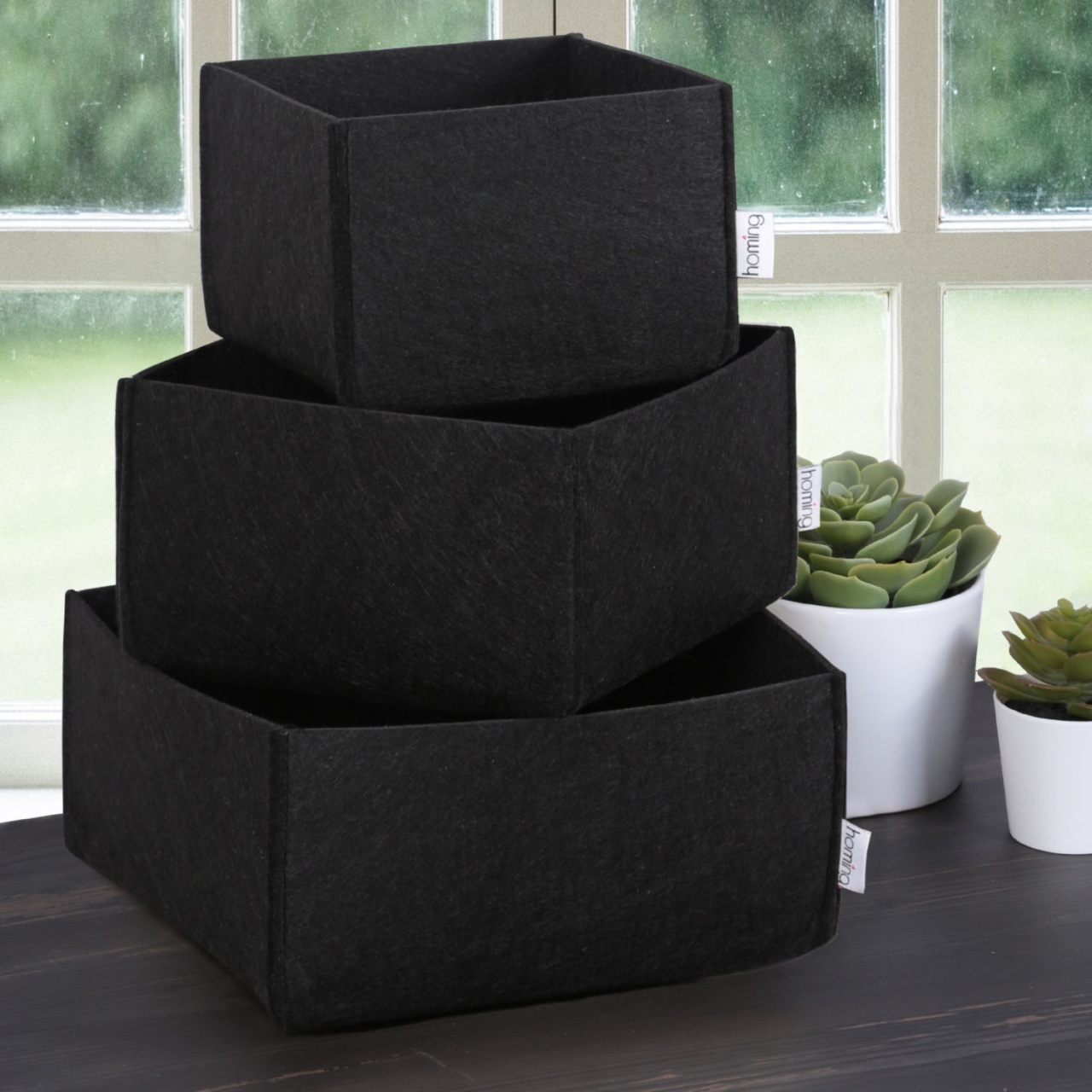 Set organizator de birou din fetru (3 bucati) HMY-6268 Negru 22.5x22.5x10 cm