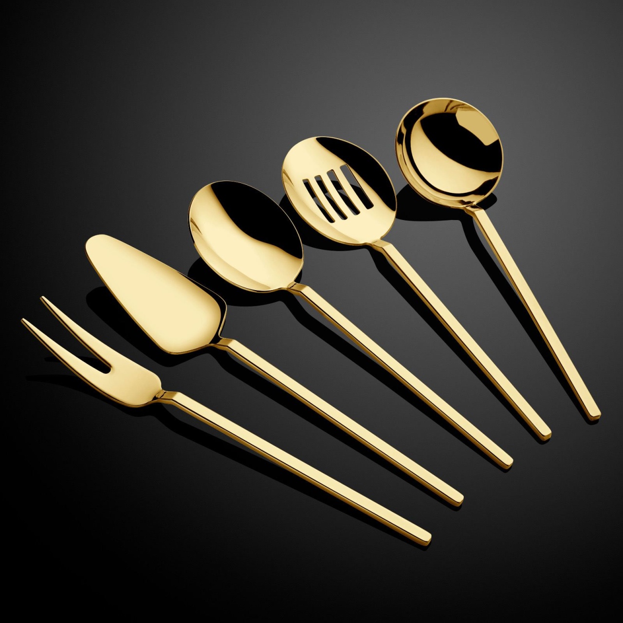 Set ustensile servire 5 bucati Carre Auriu 23.5x23.5x4 cm