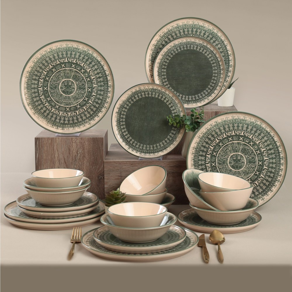 Set veselă din ceramică, 24 bucati Lavante splash Verde