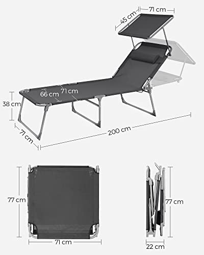 Sezlong, Songmics, Gri, 71x200x38 cm