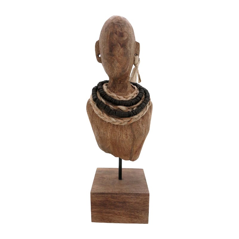 Statueta Ebia bust lemn de mango metal in nuanta nuc 17x12.5x44 cm