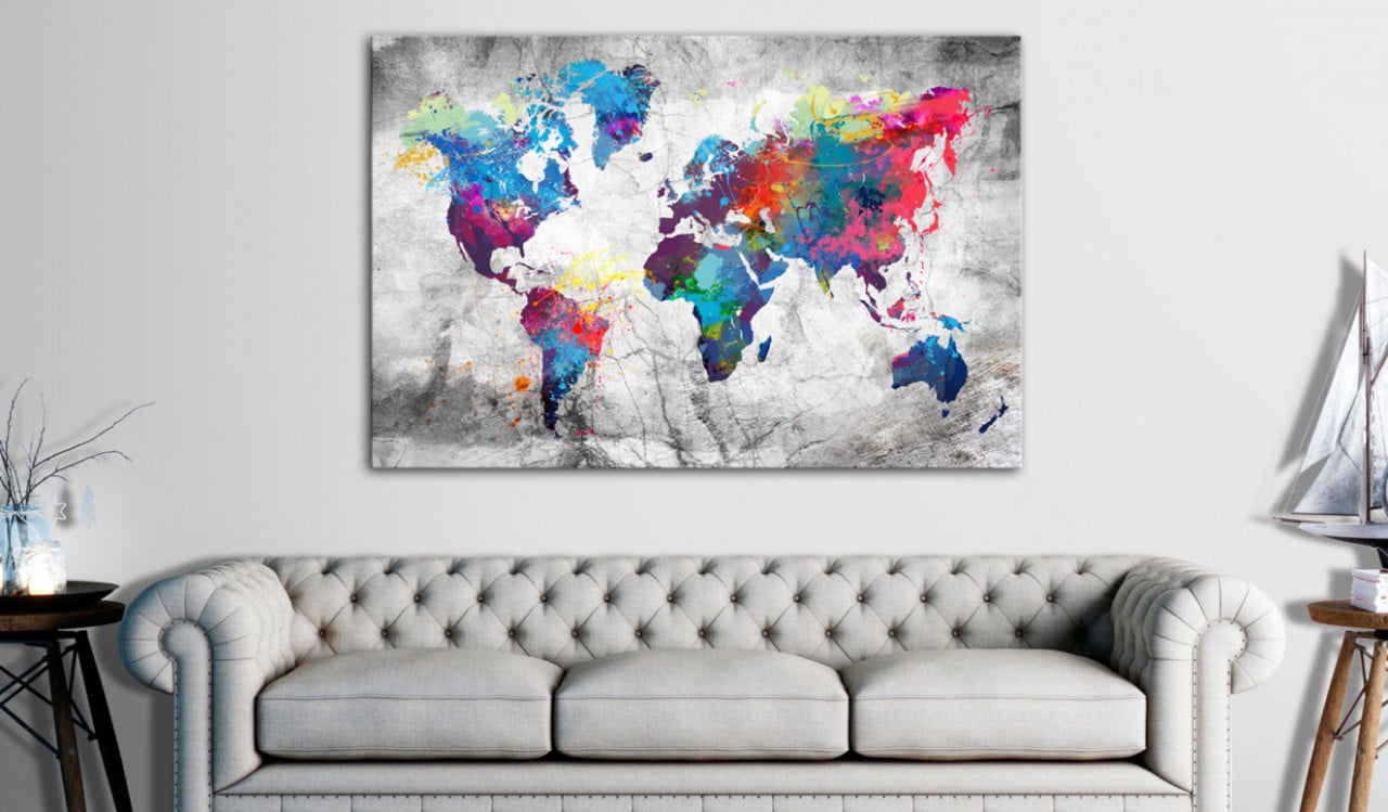 Tablou din plută - World Map: Grey Style [Cork Map] 120x80 cm - 1 | YEO