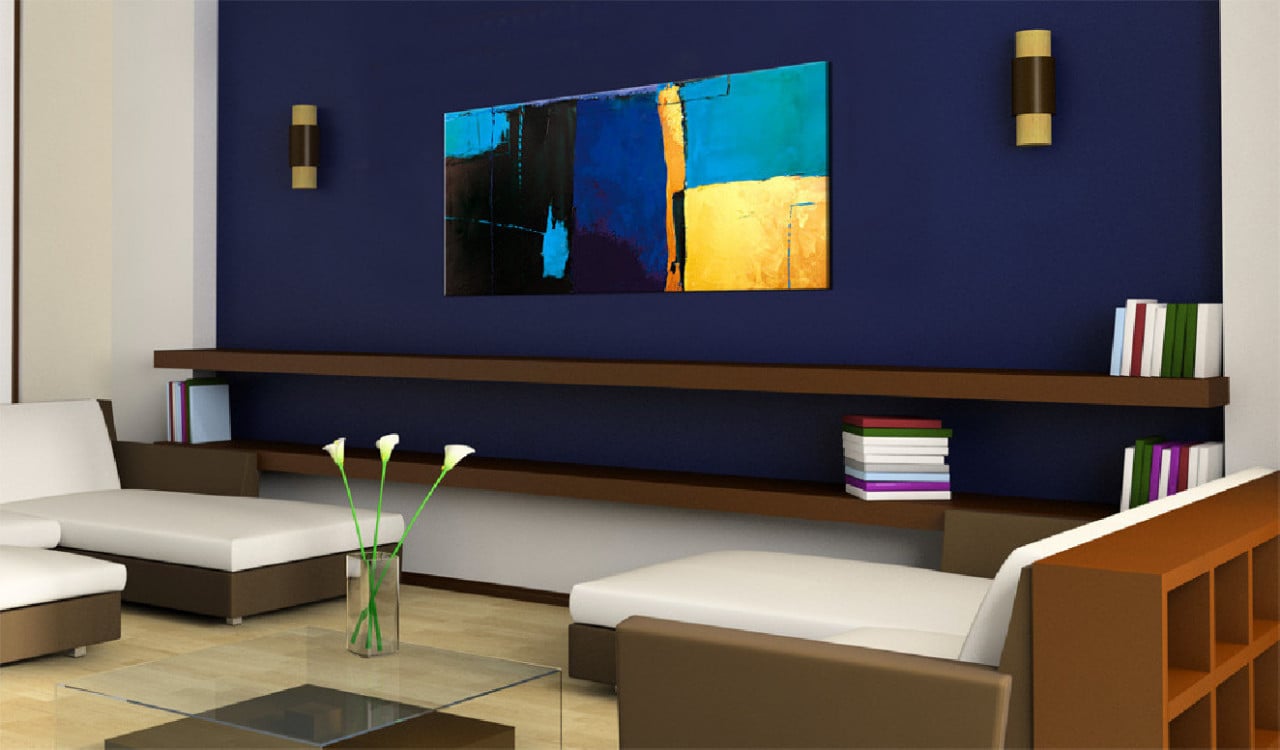 Tablou pictat manual - Fascination with the blue color 100x40 cm - 1 | YEO