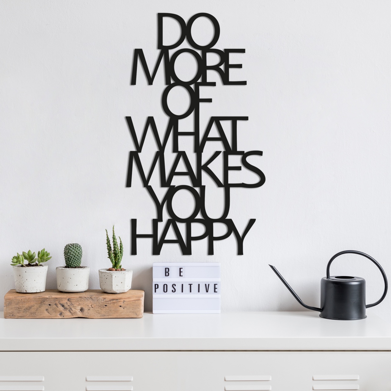 Accesoriu decorativ de perete metalic Do More Of What Makes You Happy Negru 41x70 cm